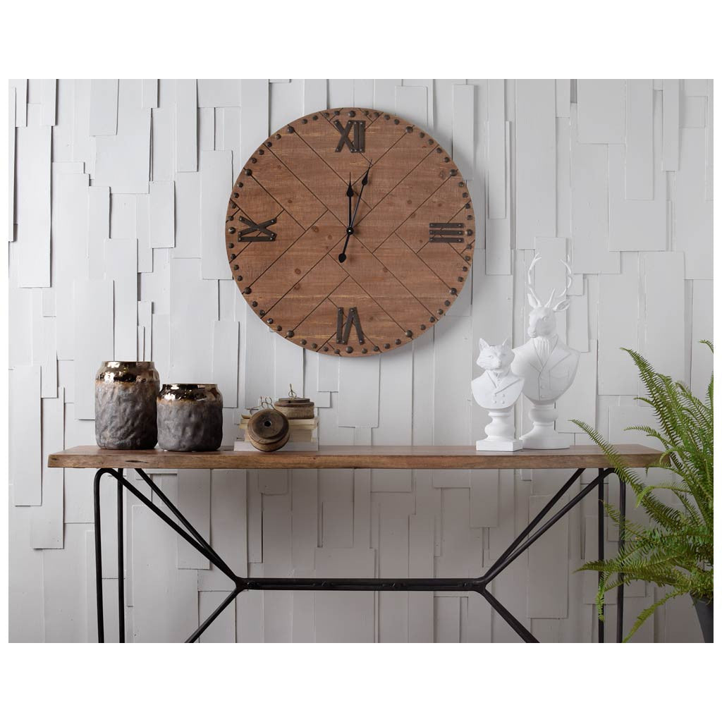 Medium Brown Solid Acacia Wood Console Table With Solid Iron Base.-2