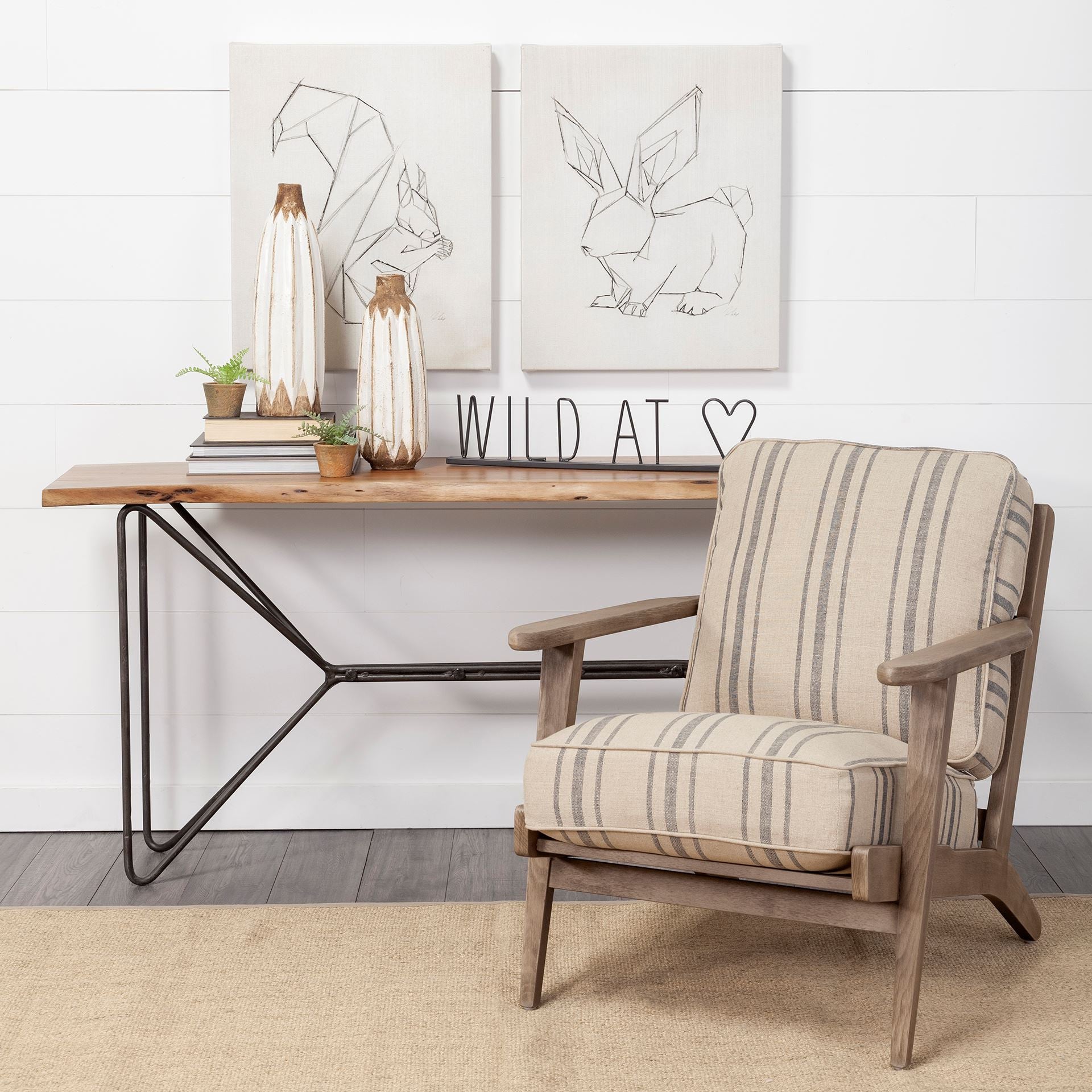 Medium Brown Solid Acacia Wood Console Table With Solid Iron Base.-3