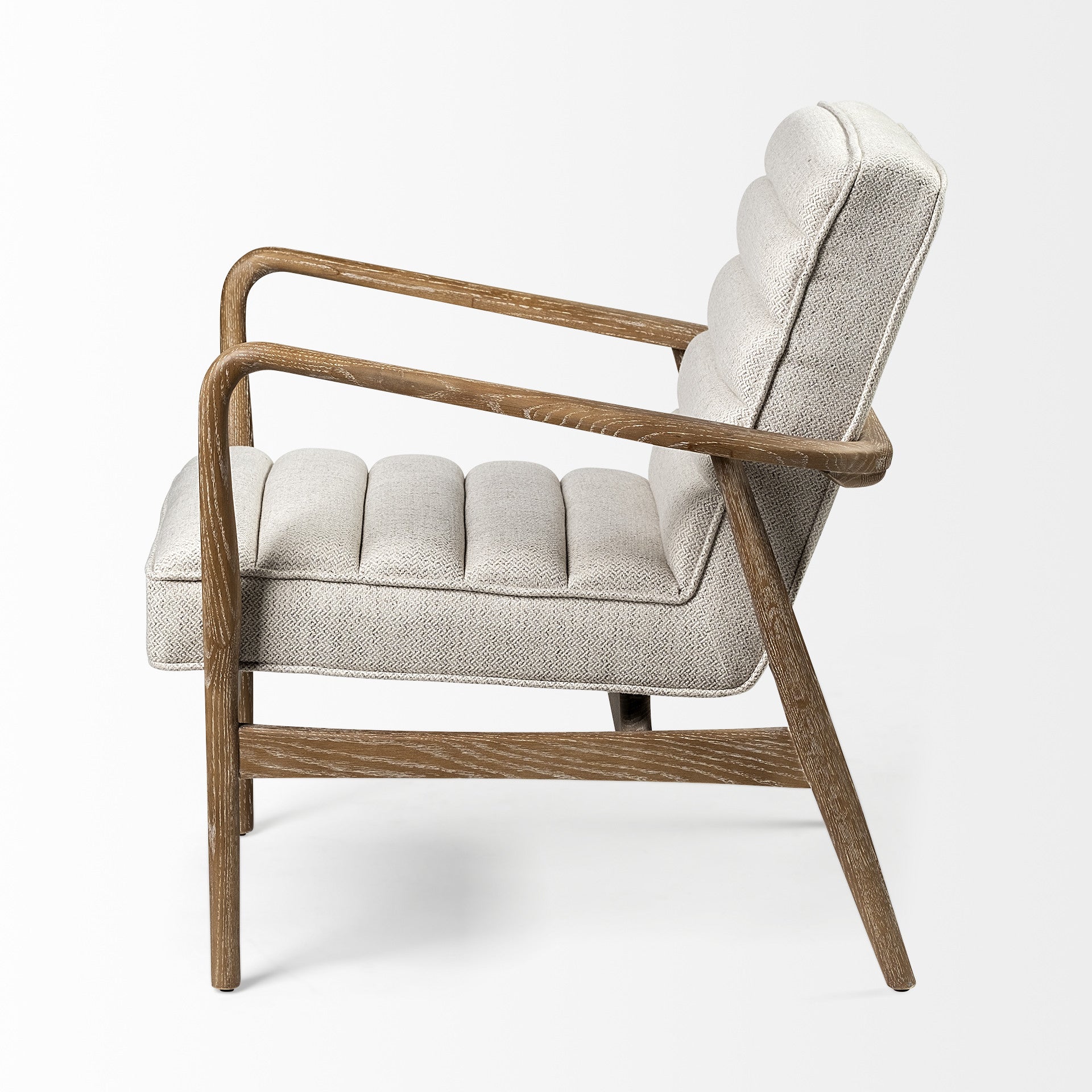 Cream Fabric Wrapped Medium Brown Accent Chair with Wooden Frame-2