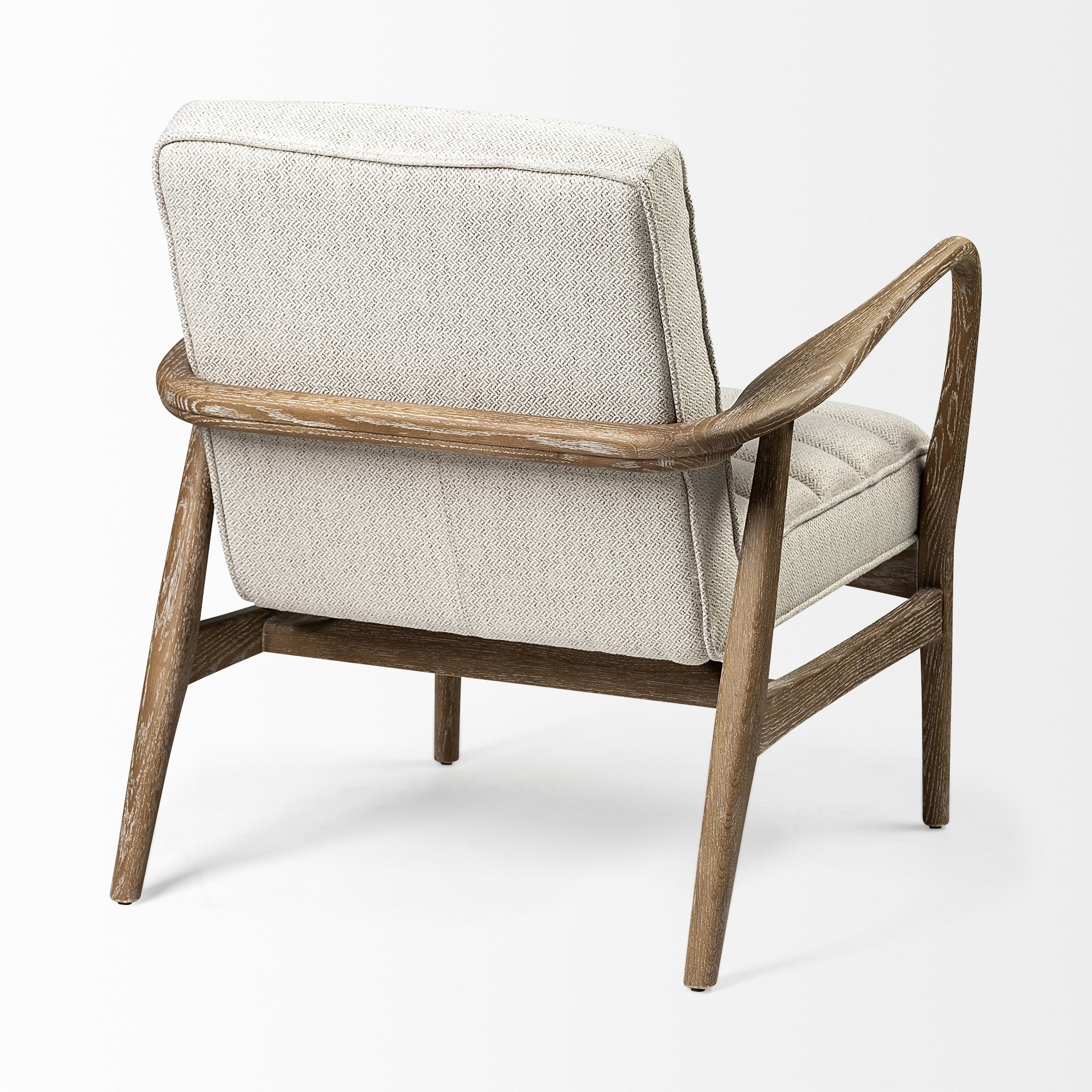 Cream Fabric Wrapped Medium Brown Accent Chair with Wooden Frame-3