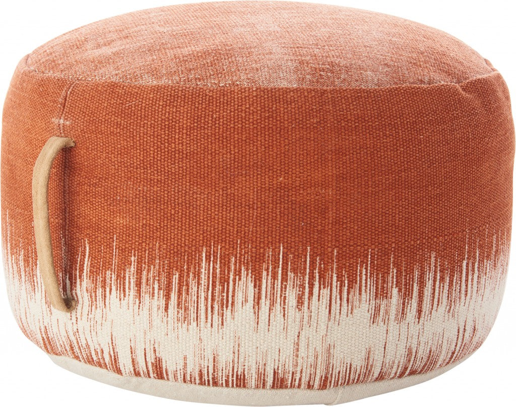 20" Terra Cotta and Abstract Round Pouf Ottoman-0