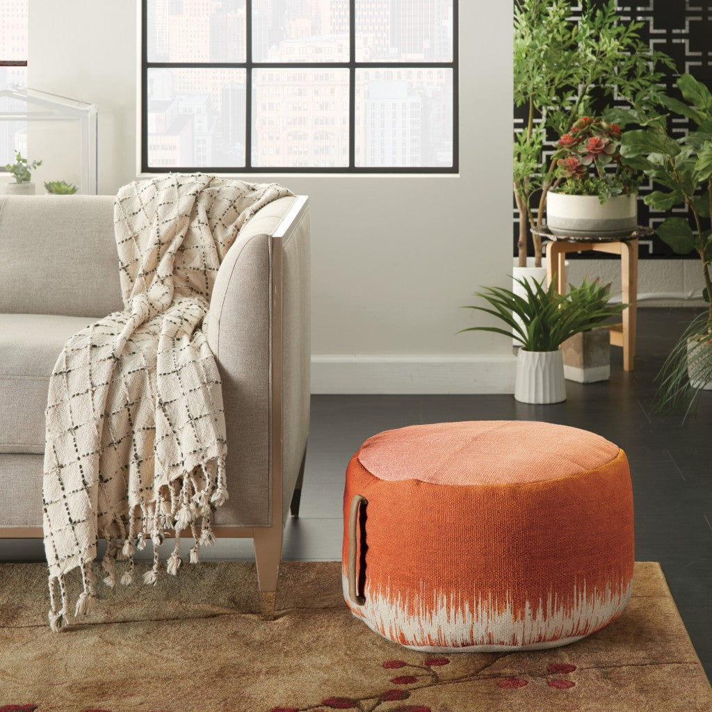 20" Terra Cotta and Abstract Round Pouf Ottoman-2