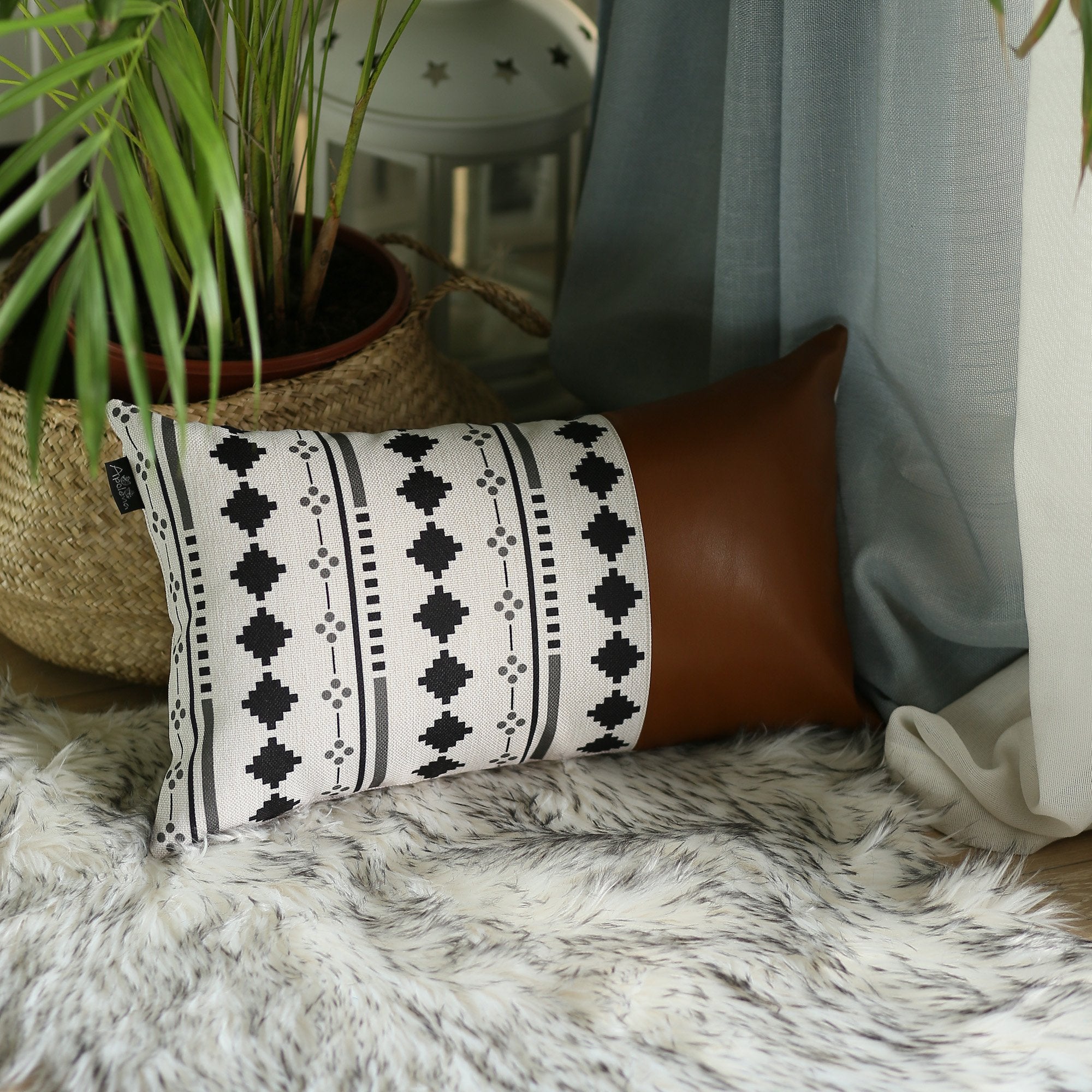 Set of 2 Diamond Patterned and Brown Faux Leather Lumbar Pillow Covers-2