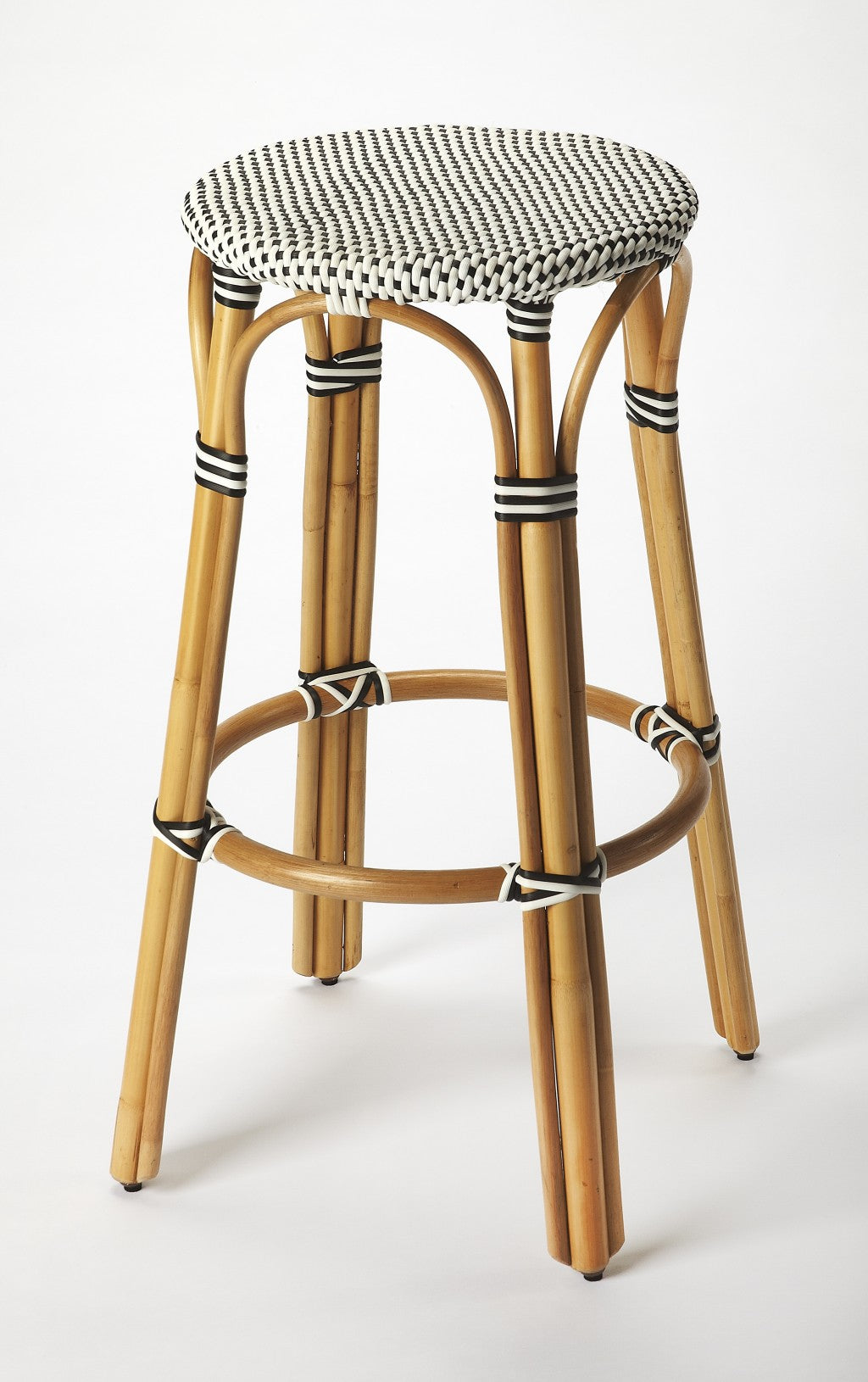 30" Natural Black and White Rattan Backless Bar Height Bar Chair-2