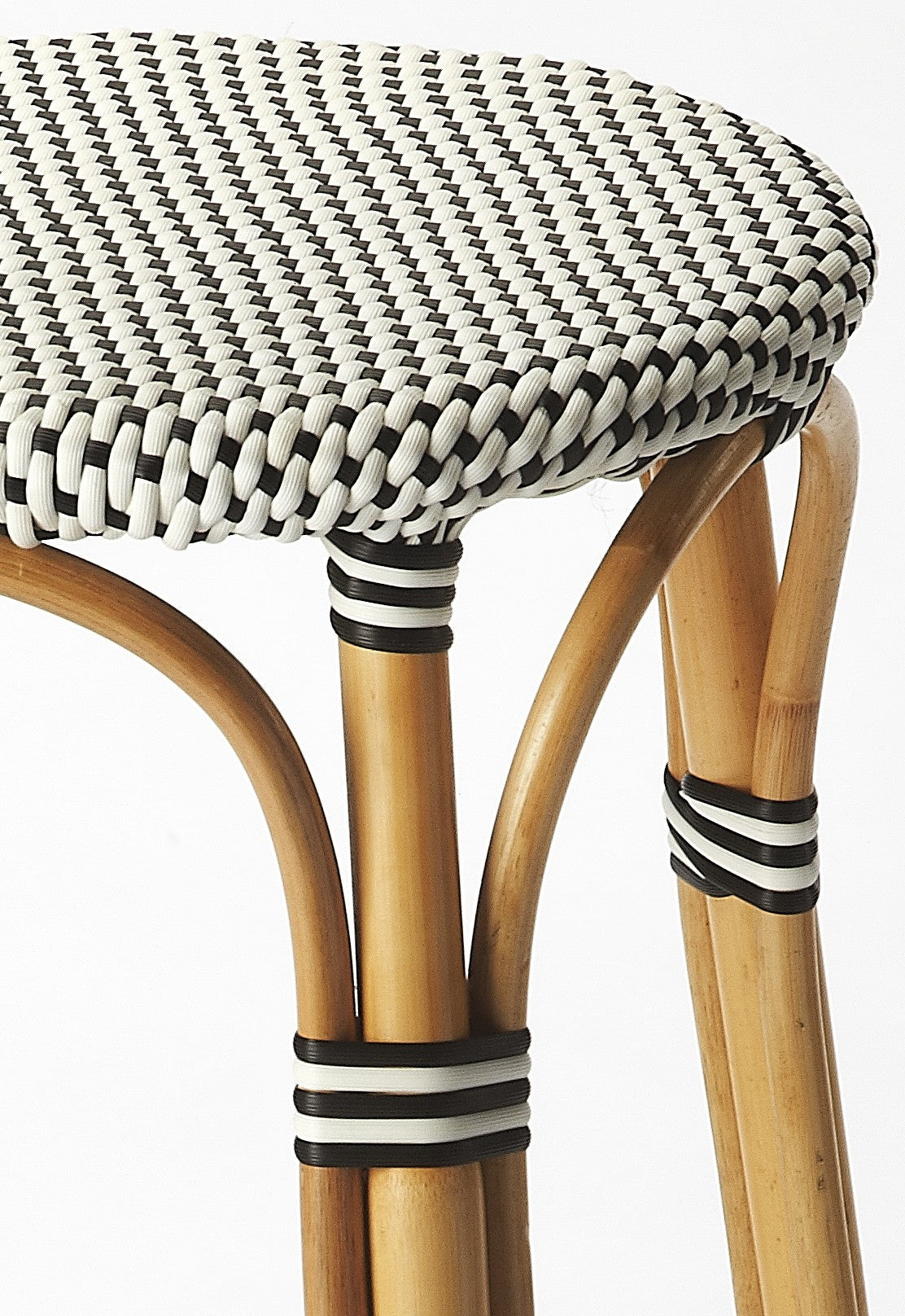 30" Natural Black and White Rattan Backless Bar Height Bar Chair-4
