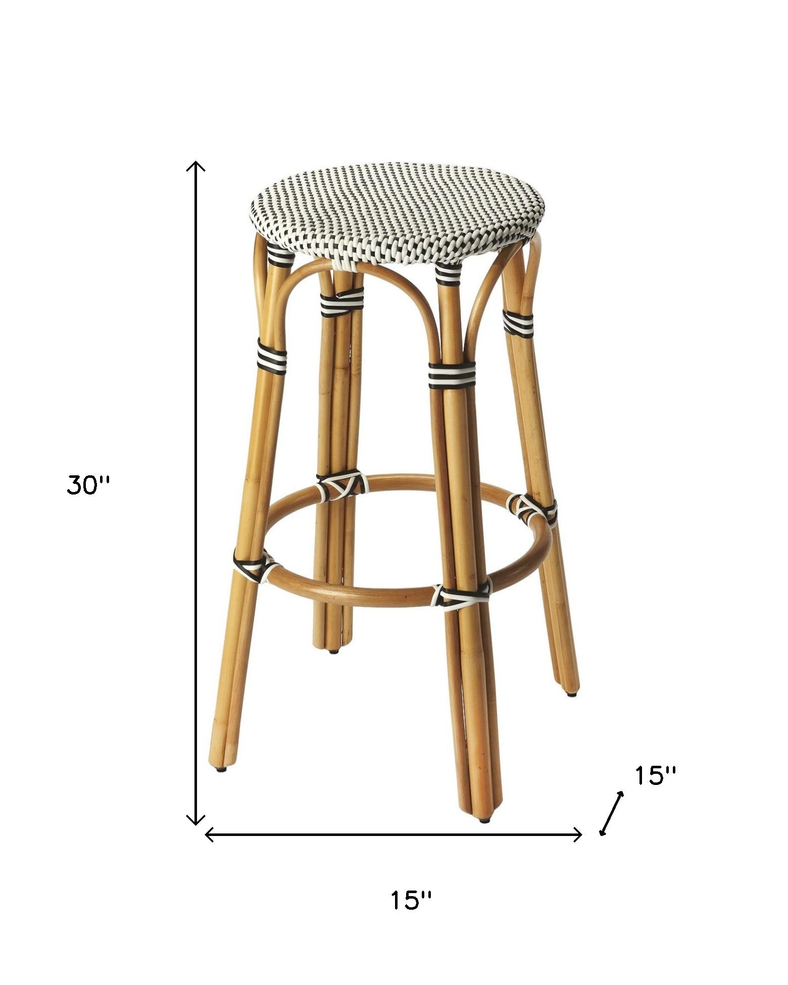 30" Natural Black and White Rattan Backless Bar Height Bar Chair-6