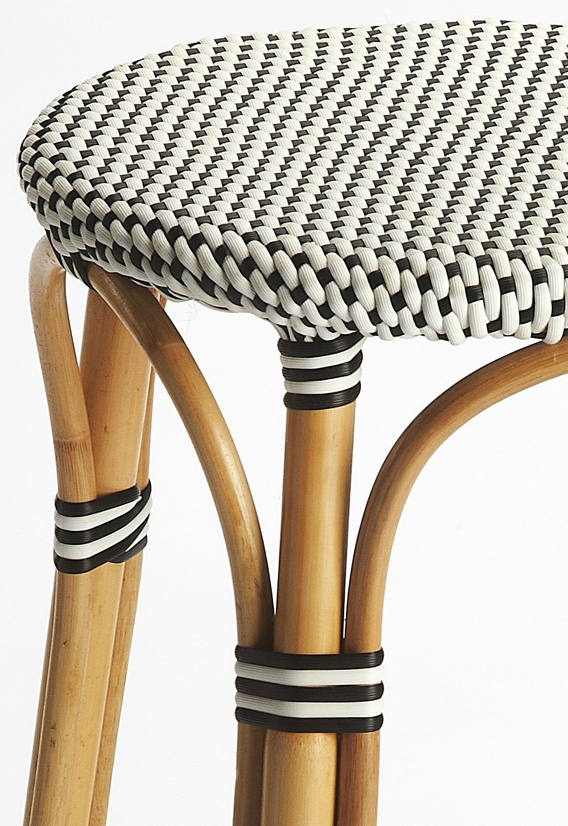 30" Natural Black and White Rattan Backless Bar Height Bar Chair-5