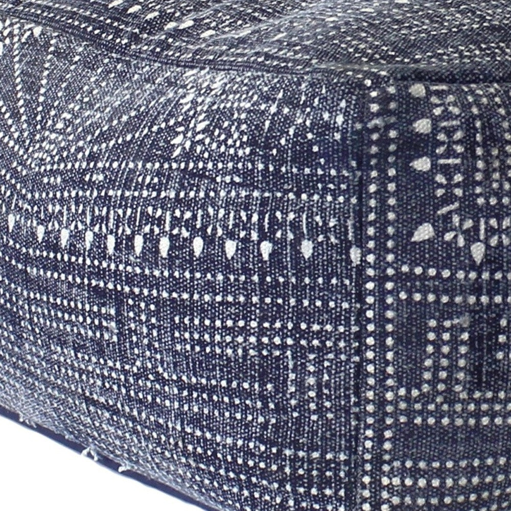Navy Blue Patterned Rectangle Pouf-4