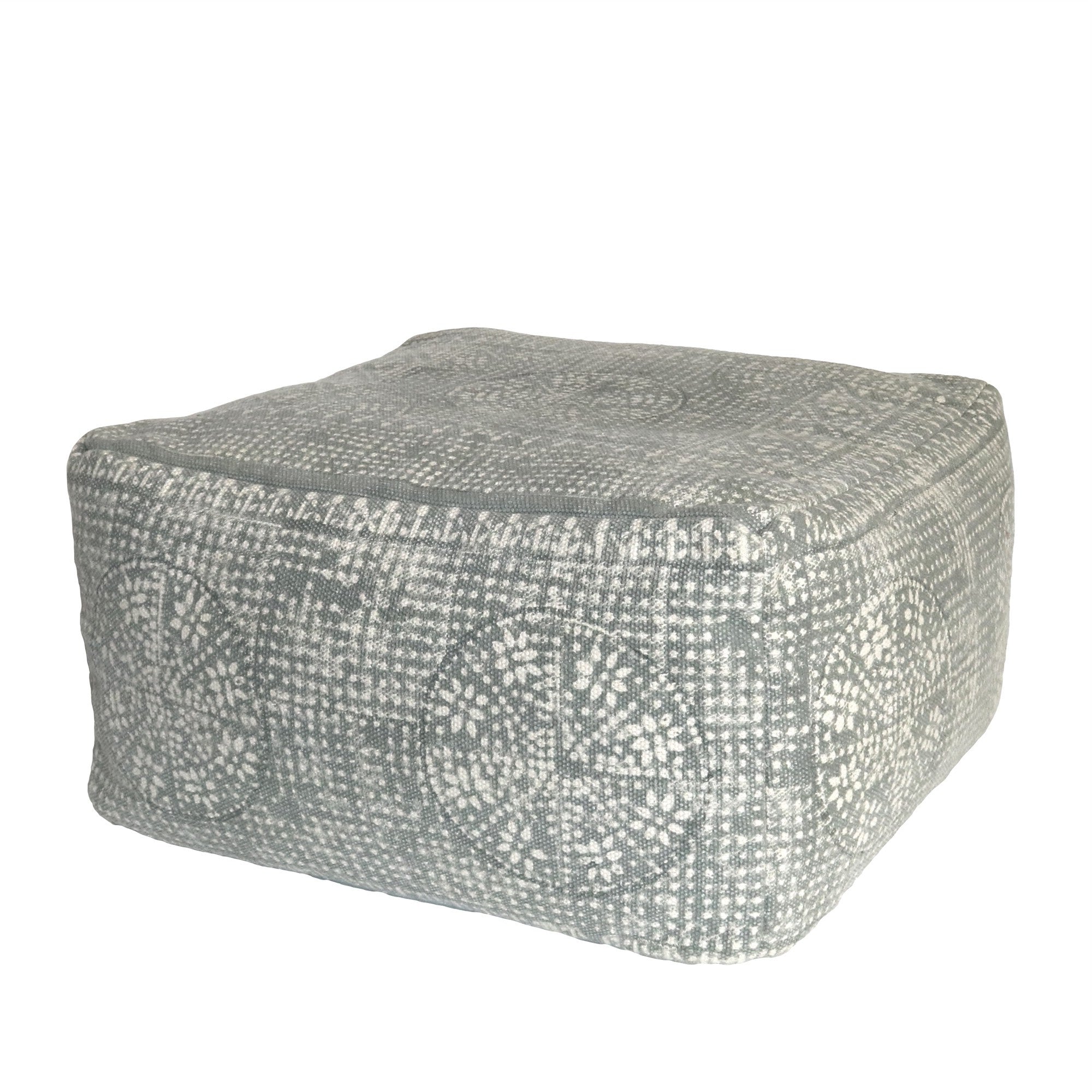Light Gray Patterned Rectangle Pouf-2