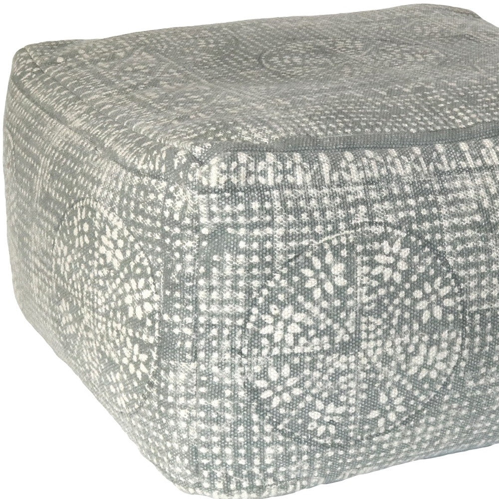 Light Gray Patterned Rectangle Pouf-3