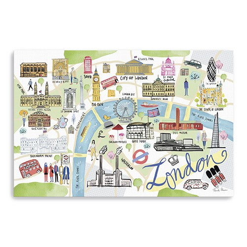 36" Fun Illustrated London Map Canvas Wall Art-0