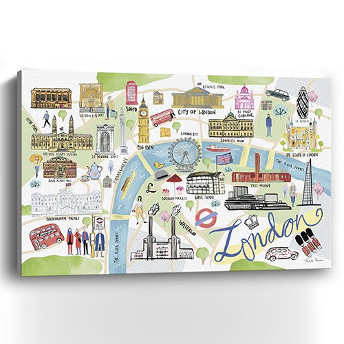 36" Fun Illustrated London Map Canvas Wall Art-1