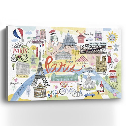 36" Fun Illustrated Paris Map Canvas Wall Art-2