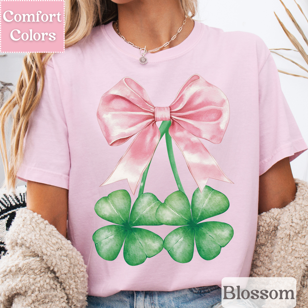 Four Leaf Clover T-Shirt, Coquette Bow Tee, St. Patrick&