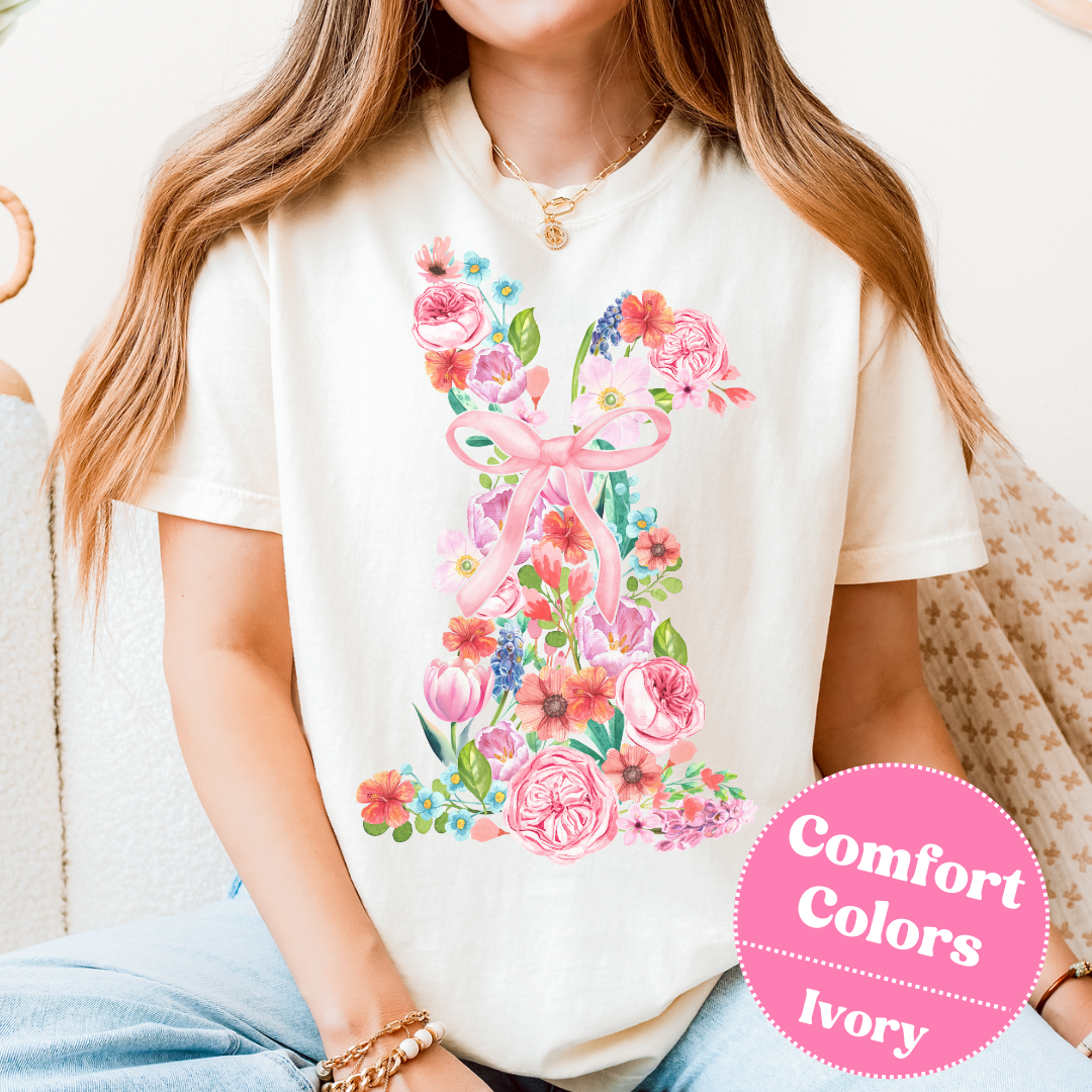 Easter Bunny T-Shirt with Flowers, Floral Easter Tee