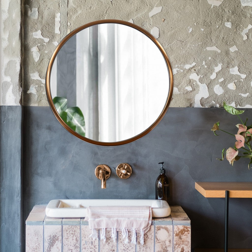 20" Antiqued Brushed Brass Round Wall Mirror-4
