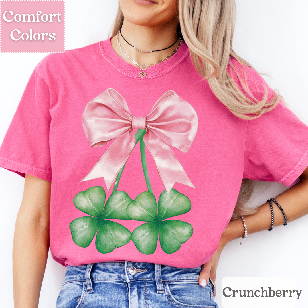 Four Leaf Clover T-Shirt, Coquette Bow Tee, St. Patrick&