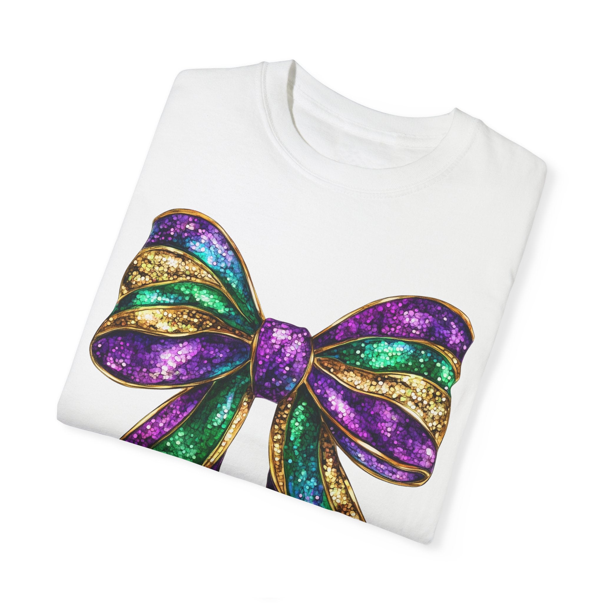 Sparkly Mardi Gras T-Shirt, Coquette Bow Mardi Gras Tee, Fat Tuesday Women&