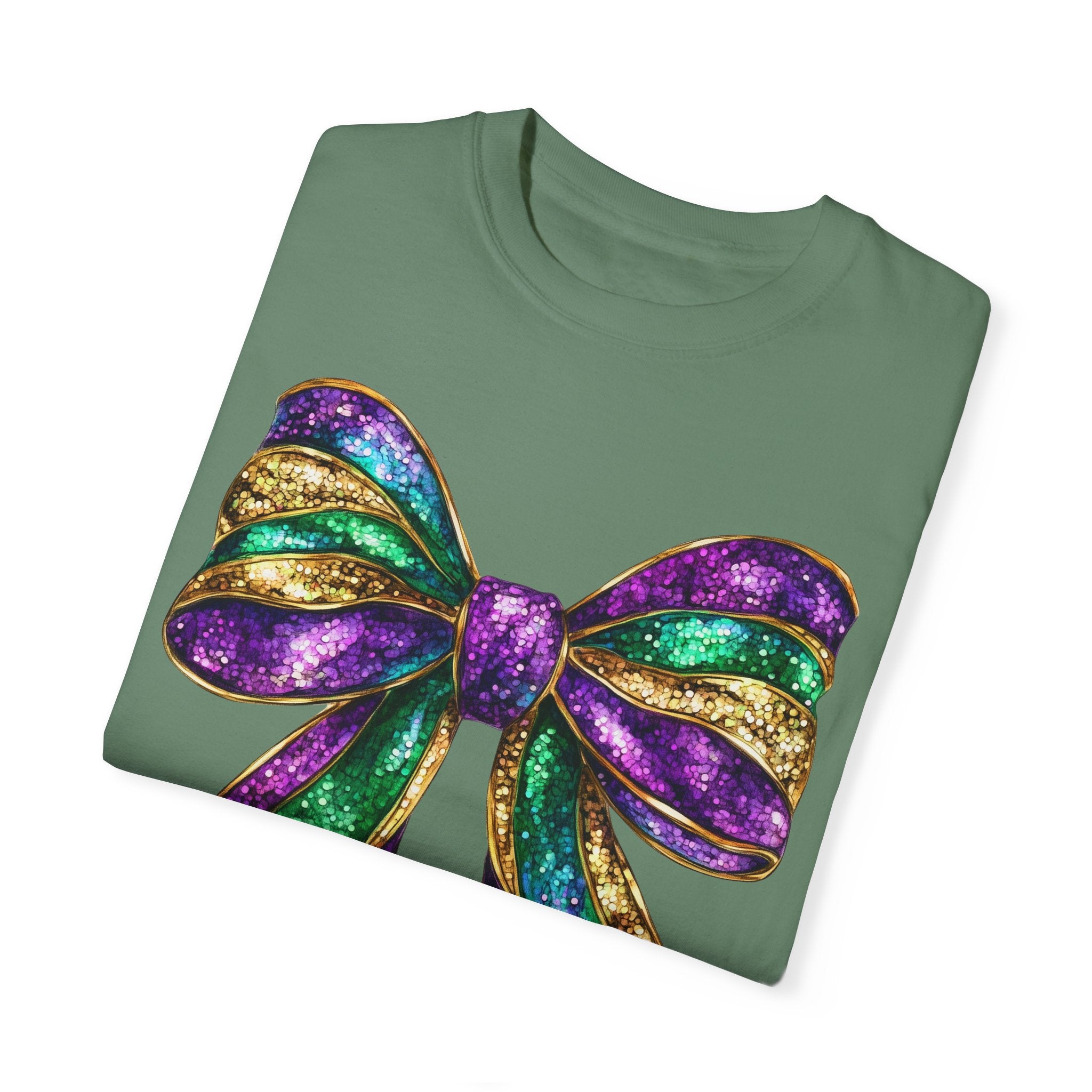 Sparkly Mardi Gras T-Shirt, Coquette Bow Mardi Gras Tee, Fat Tuesday Women&
