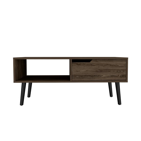 40" Dark Walnut Rectangular Coffee Table With Drawer And Shelf-0