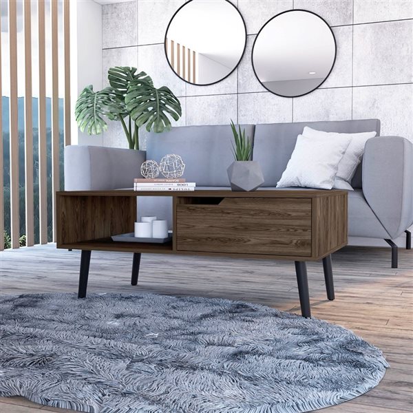 40" Dark Walnut Rectangular Coffee Table With Drawer And Shelf-1
