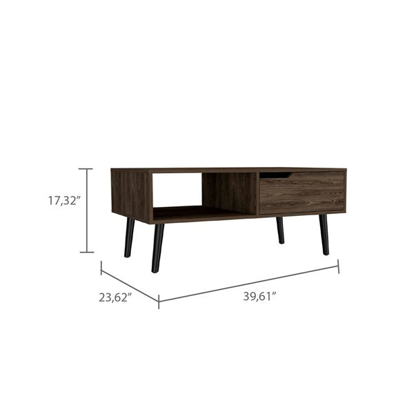 40" Dark Walnut Rectangular Coffee Table With Drawer And Shelf-2