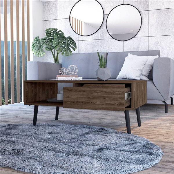 40" Dark Walnut Rectangular Coffee Table With Drawer And Shelf-4