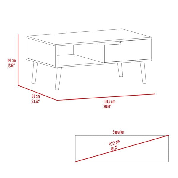 40" Dark Walnut Rectangular Coffee Table With Drawer And Shelf-5