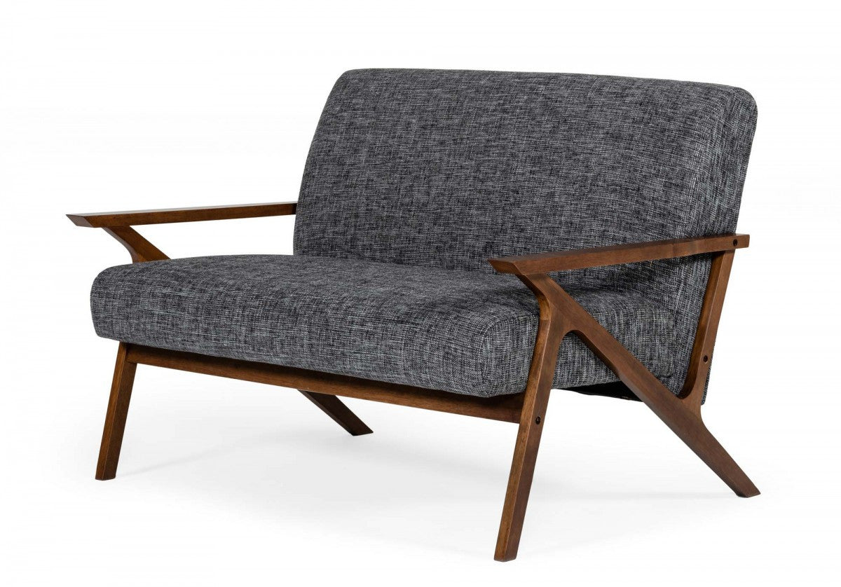 Compact 44" Grey Fabric And Walnut Veneer Loveseat-0