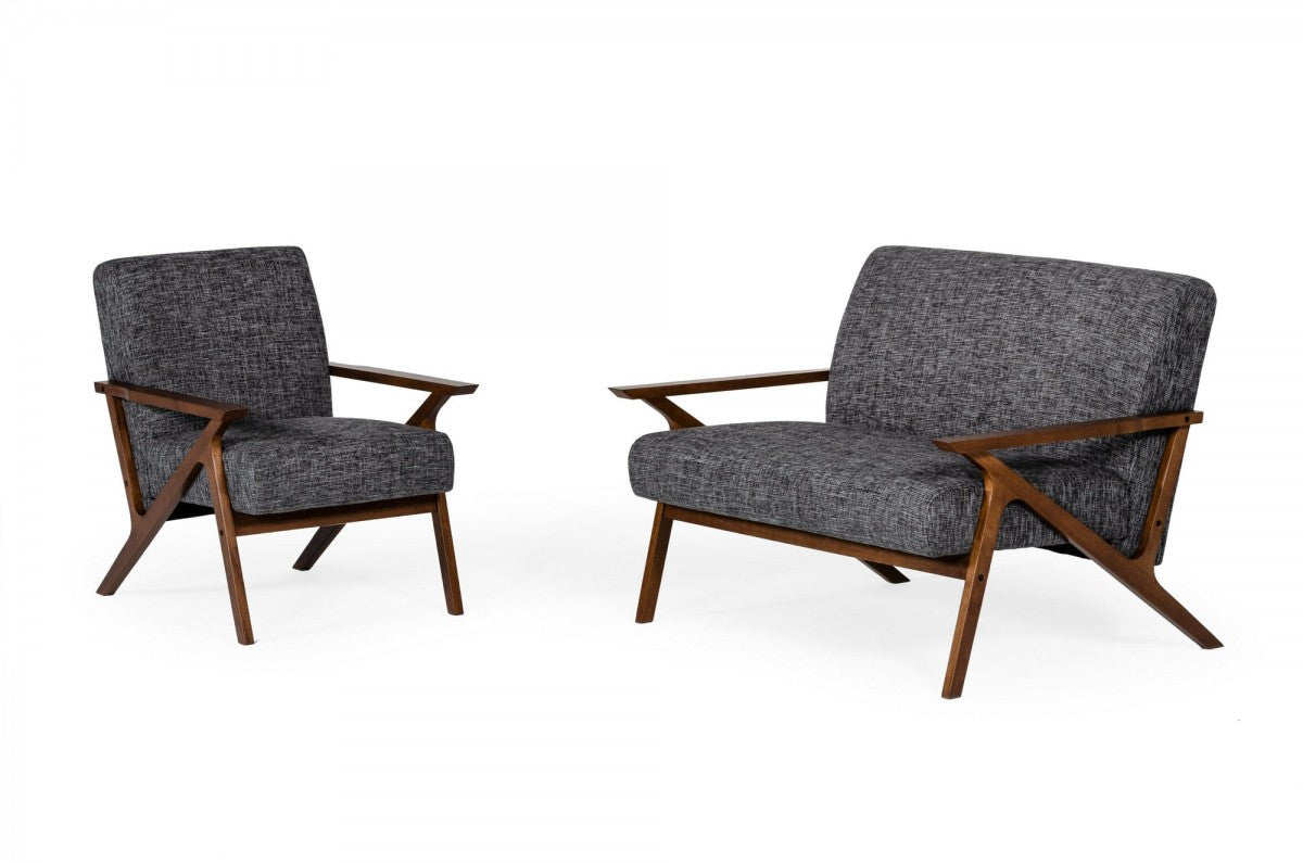 Compact 44" Grey Fabric And Walnut Veneer Loveseat-1