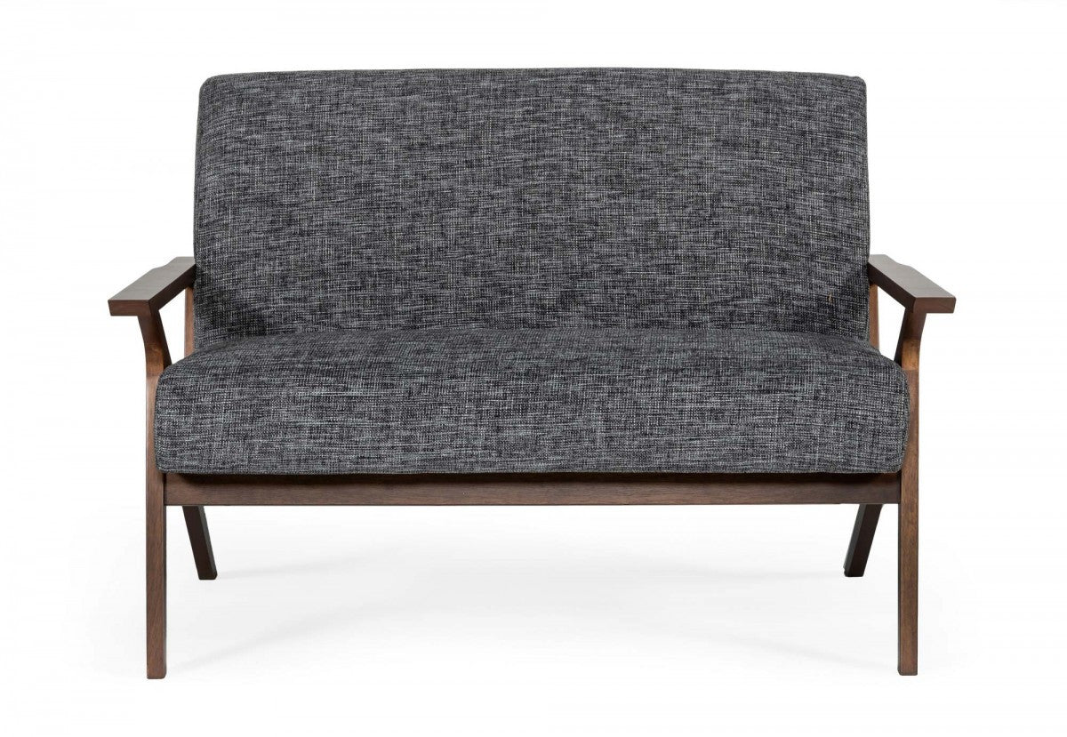 Compact 44" Grey Fabric And Walnut Veneer Loveseat-2