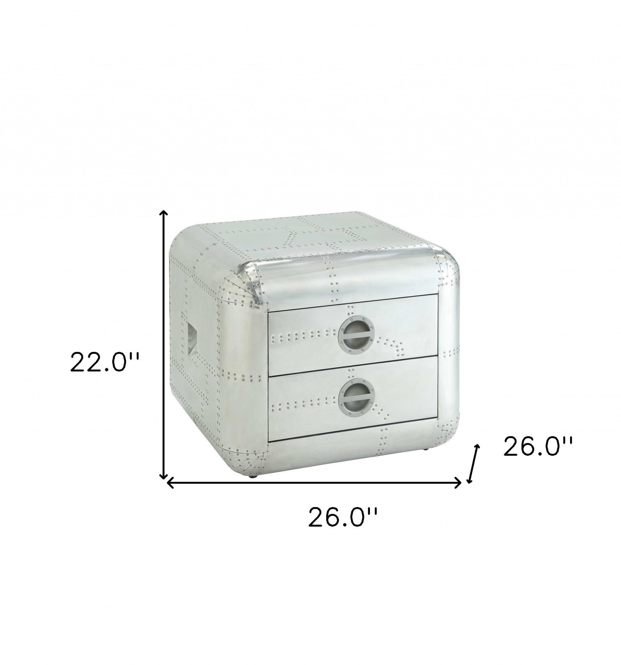 22" Silver Aluminum Aviator Trunk Style Square End Table With Two Drawers-1