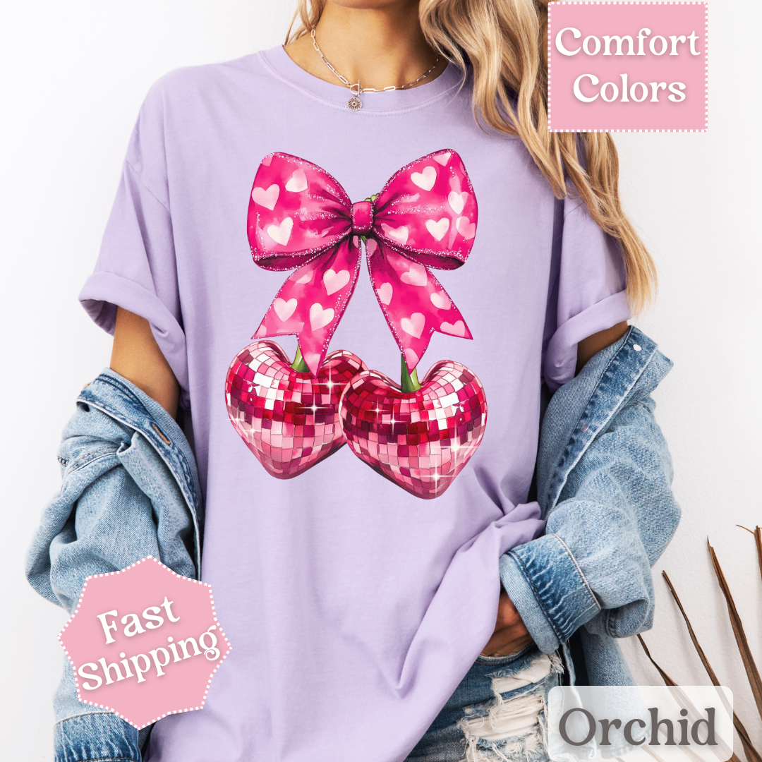 Disco Ball Heart Cherry T-Shirt, Valentine&