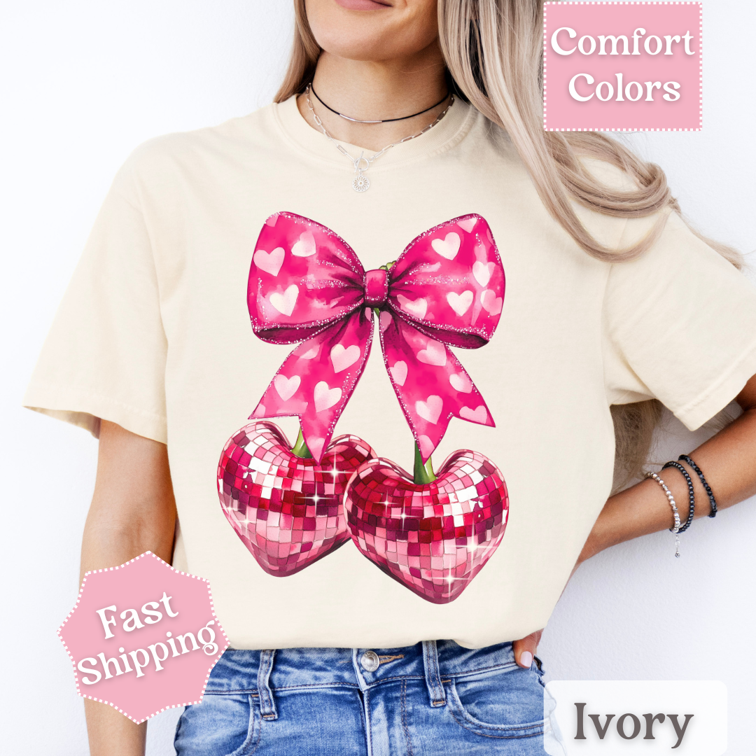 Disco Ball Heart Cherry T-Shirt, Valentine&