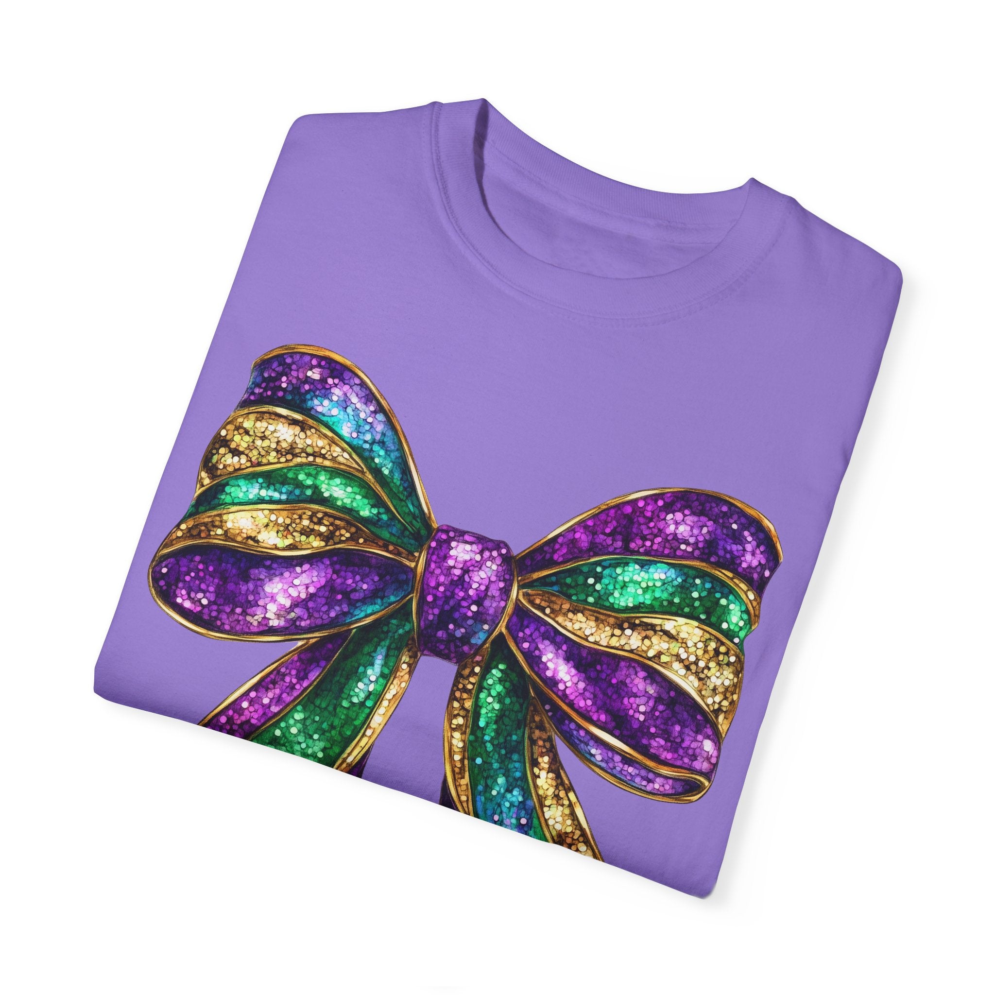 Sparkly Mardi Gras T-Shirt, Coquette Bow Mardi Gras Tee, Fat Tuesday Women&