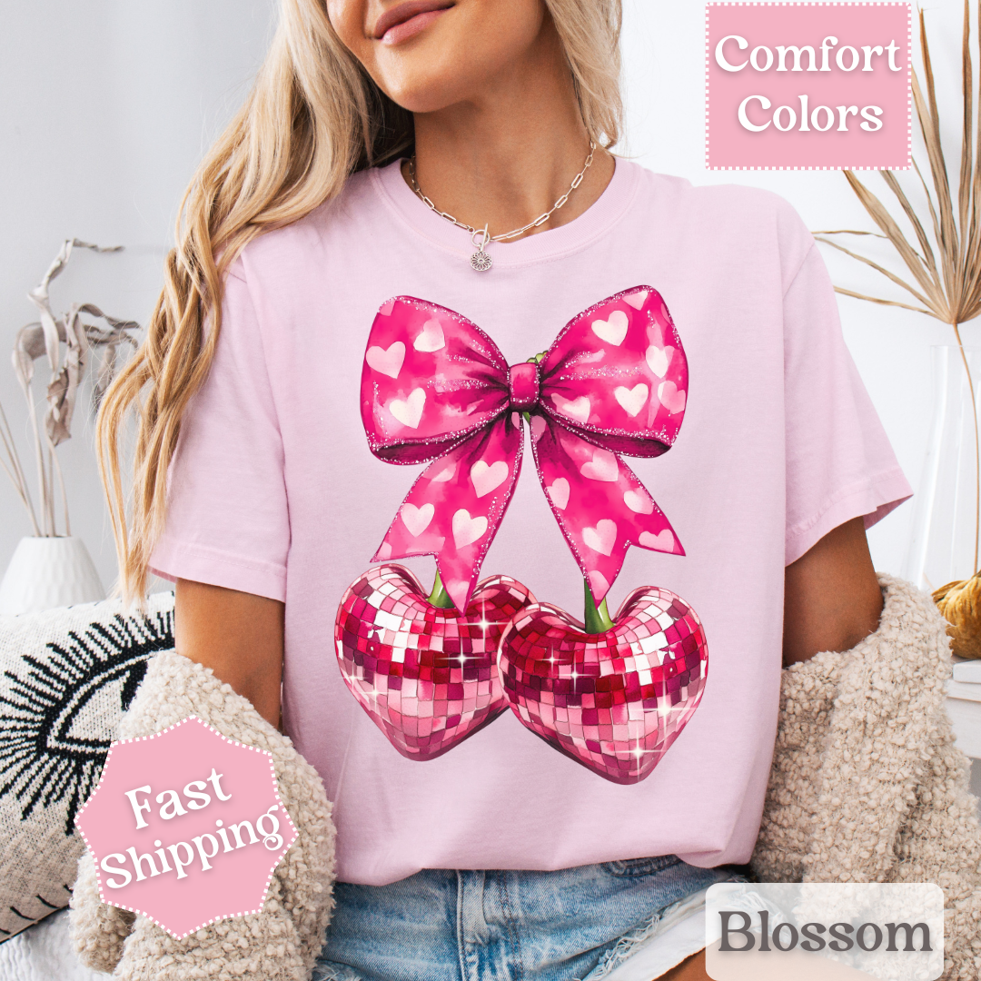Disco Ball Heart Cherry T-Shirt, Valentine&