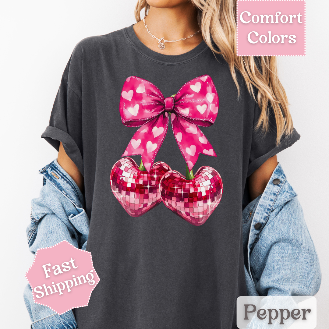 Disco Ball Heart Cherry T-Shirt, Valentine&