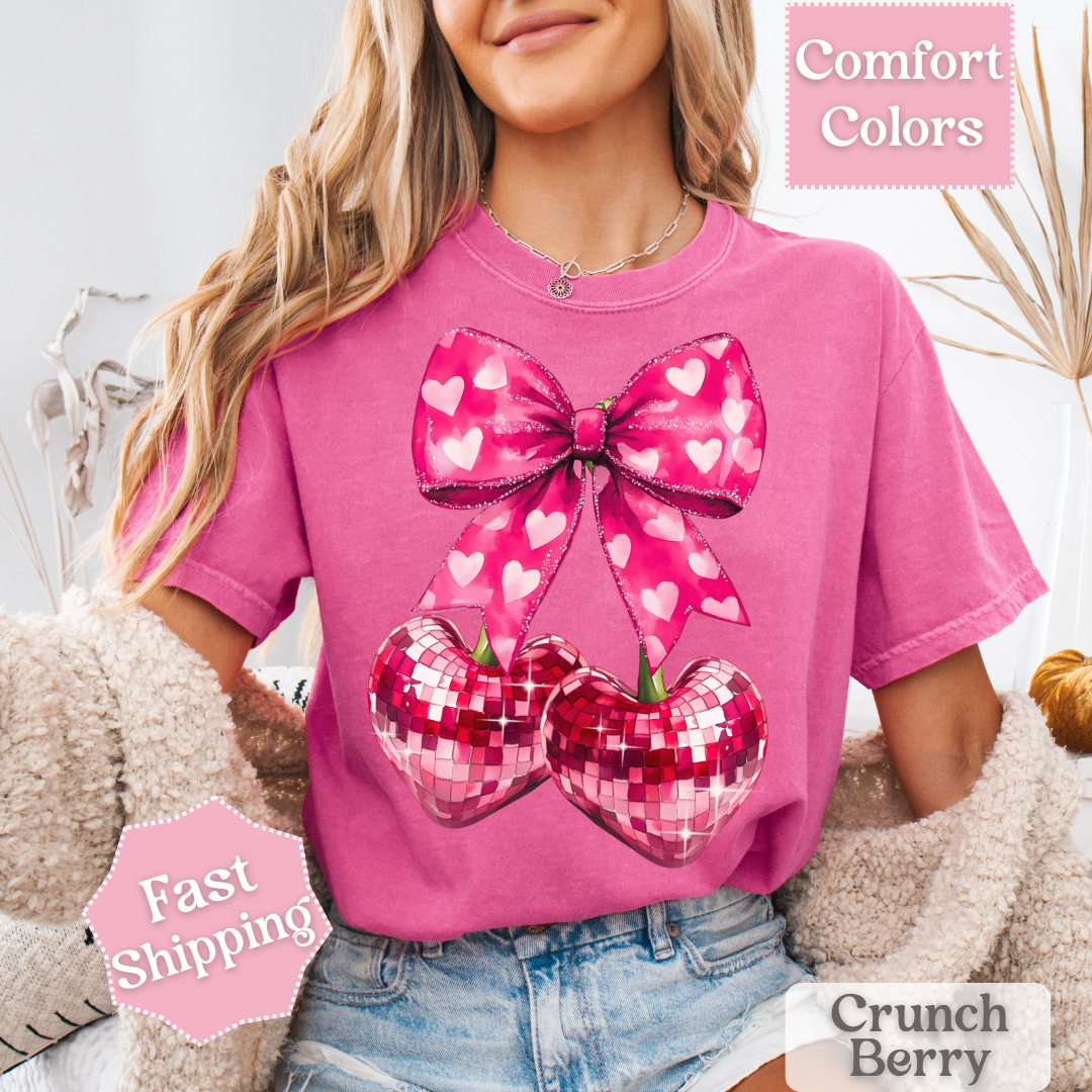 Disco Ball Heart Cherry T-Shirt, Valentine&