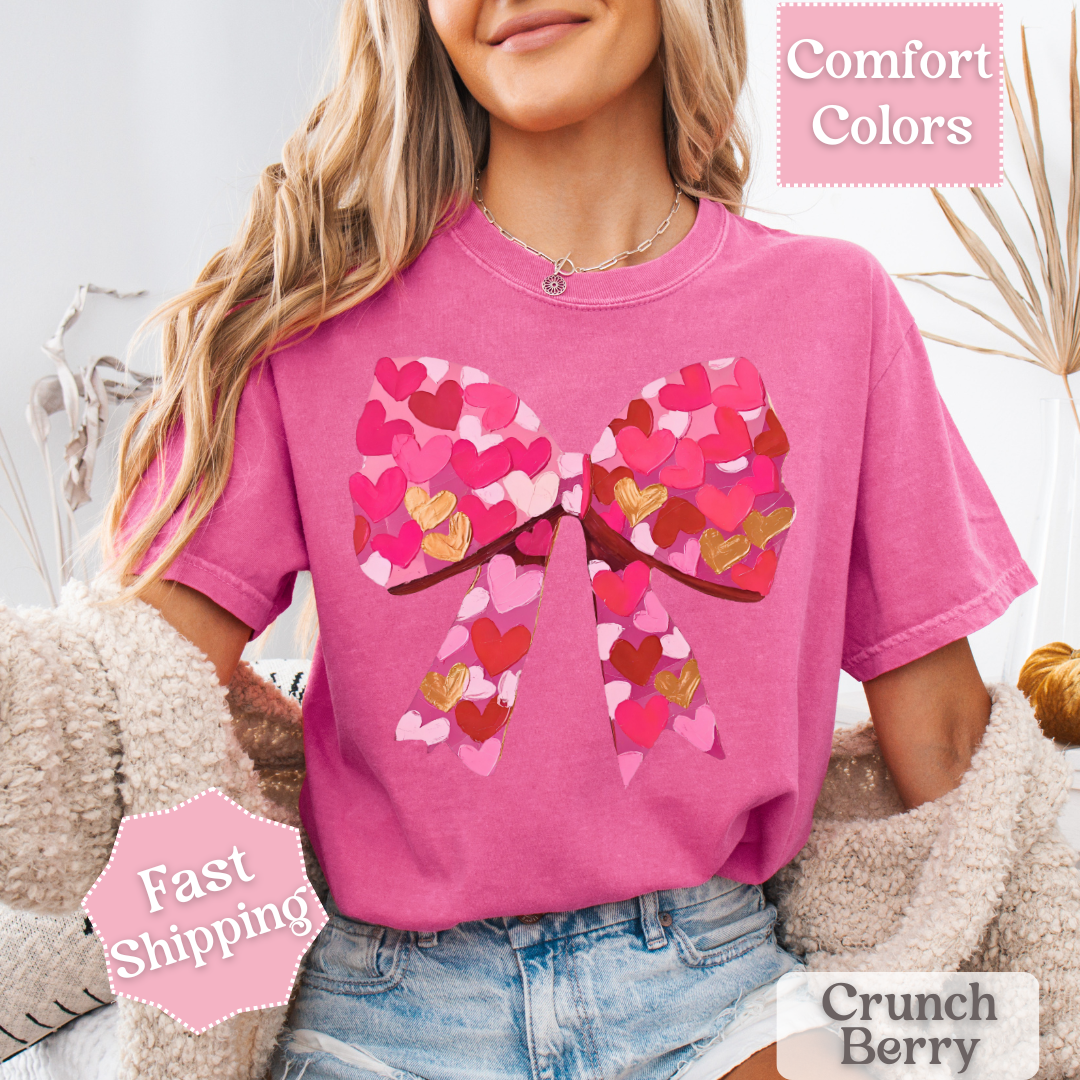 Heart Brush Stroke Coquette Bow T-shirt, Valentine&