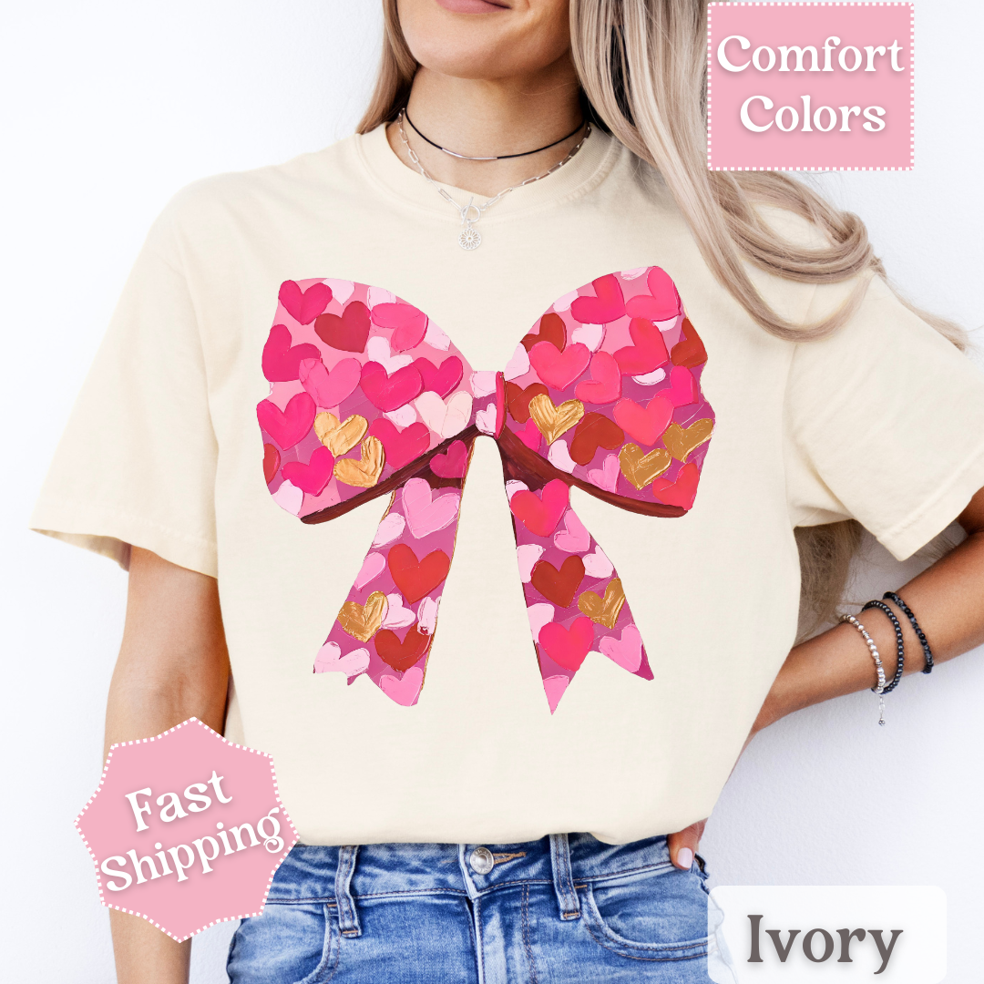 Heart Brush Stroke Coquette Bow T-shirt, Valentine&