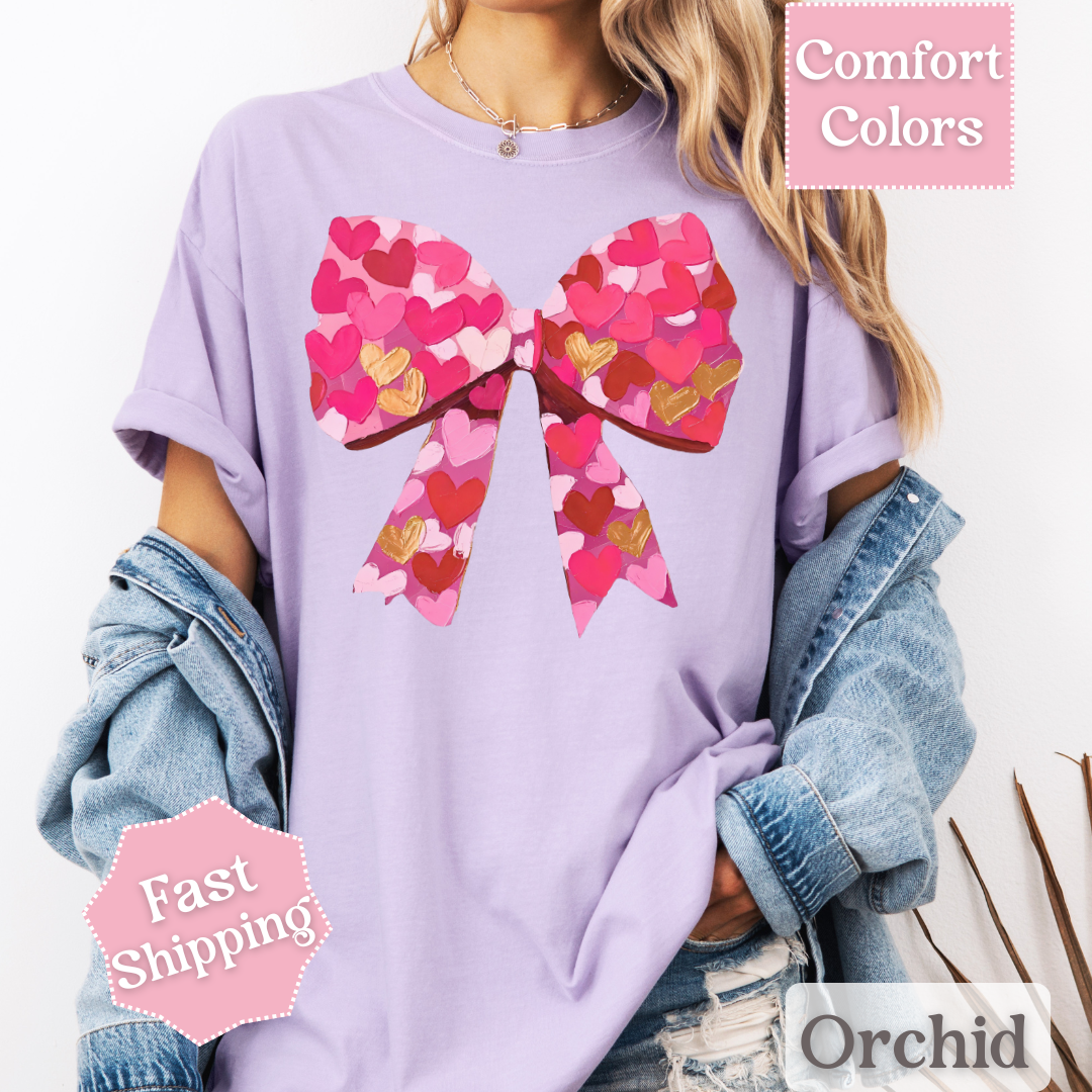 Heart Brush Stroke Coquette Bow T-shirt, Valentine&