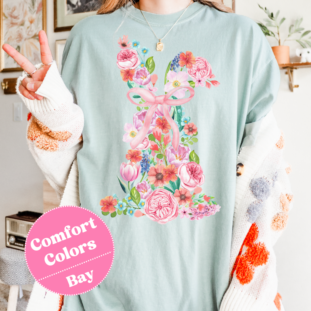 Easter Bunny T-Shirt with Flowers, Floral Easter Tee