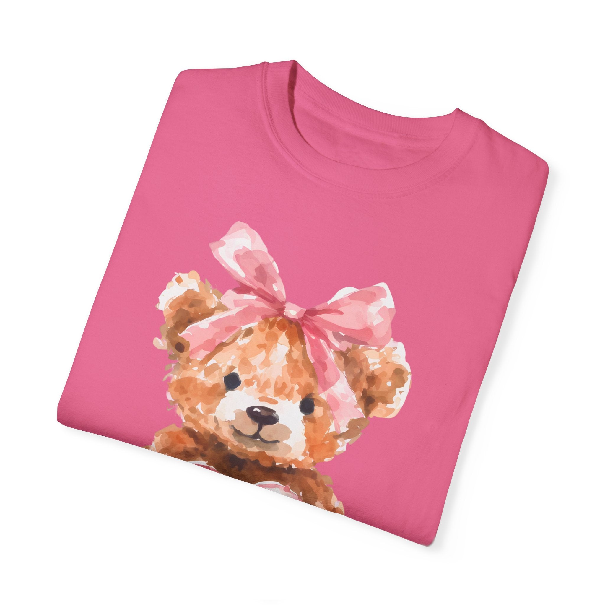Adorable Teddy Bear T-Shirt with Coquette bow, Valentine&