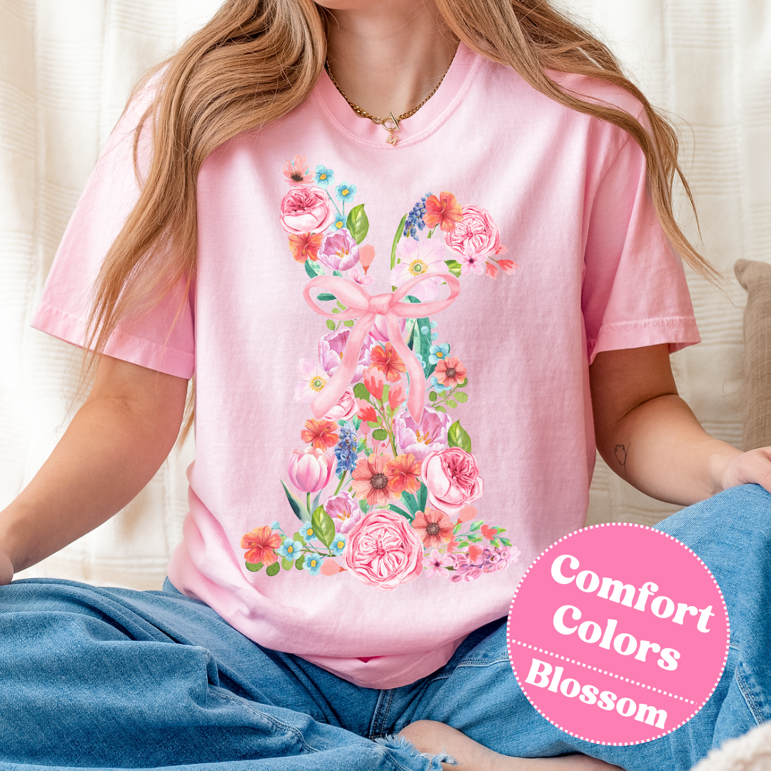 Easter Bunny T-Shirt with Flowers, Floral Easter Tee