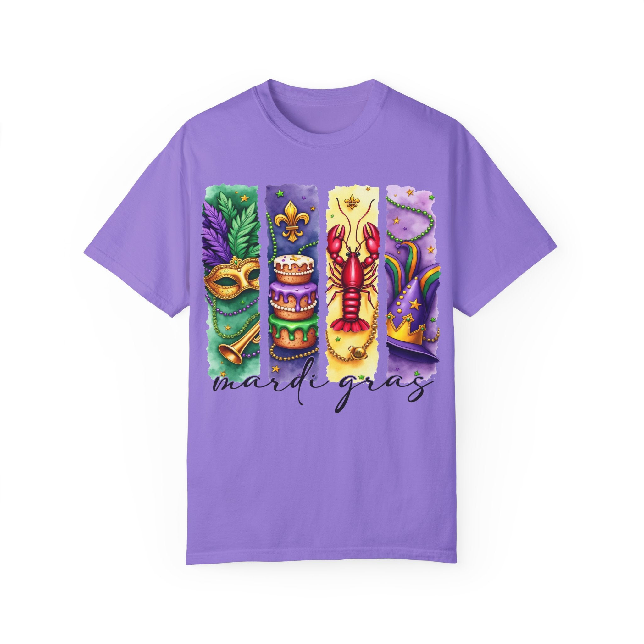Retro Mardi Gras T-Shirt, Brushstroke Fleur De Lis Tee, Fat Tuesday Women&