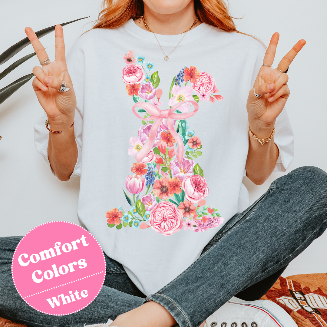 Easter Bunny T-Shirt with Flowers, Floral Easter Tee