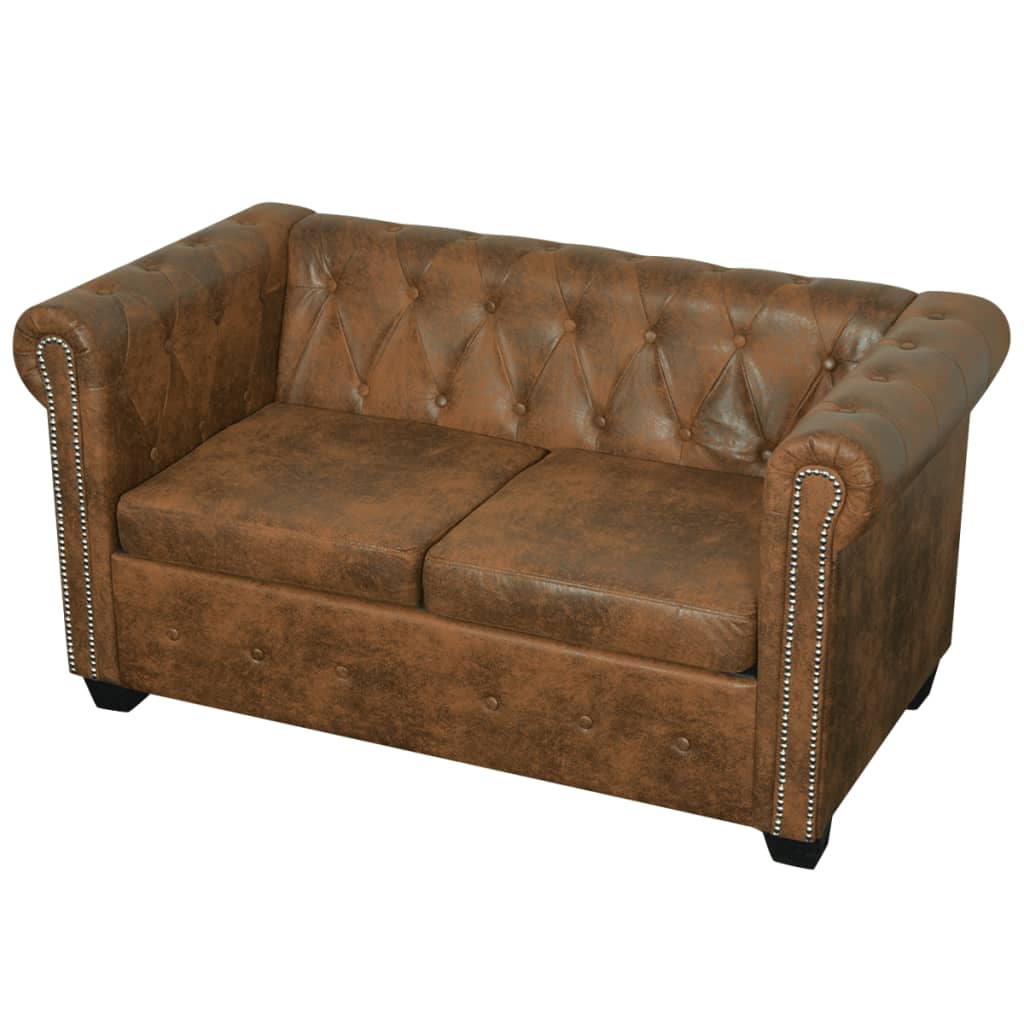vidaXL Chesterfield Sofa 2-Seater Artificial Leather Brown-1