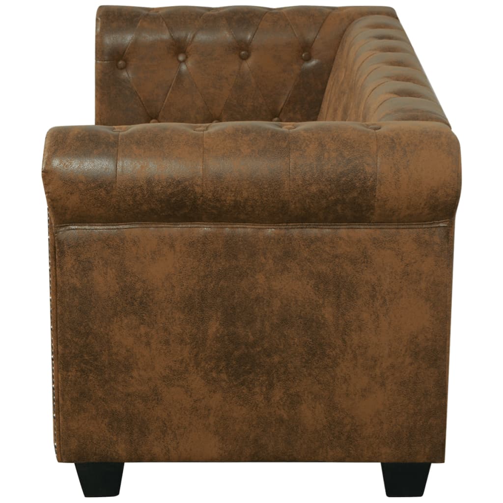vidaXL Chesterfield Sofa 2-Seater Artificial Leather Brown-2