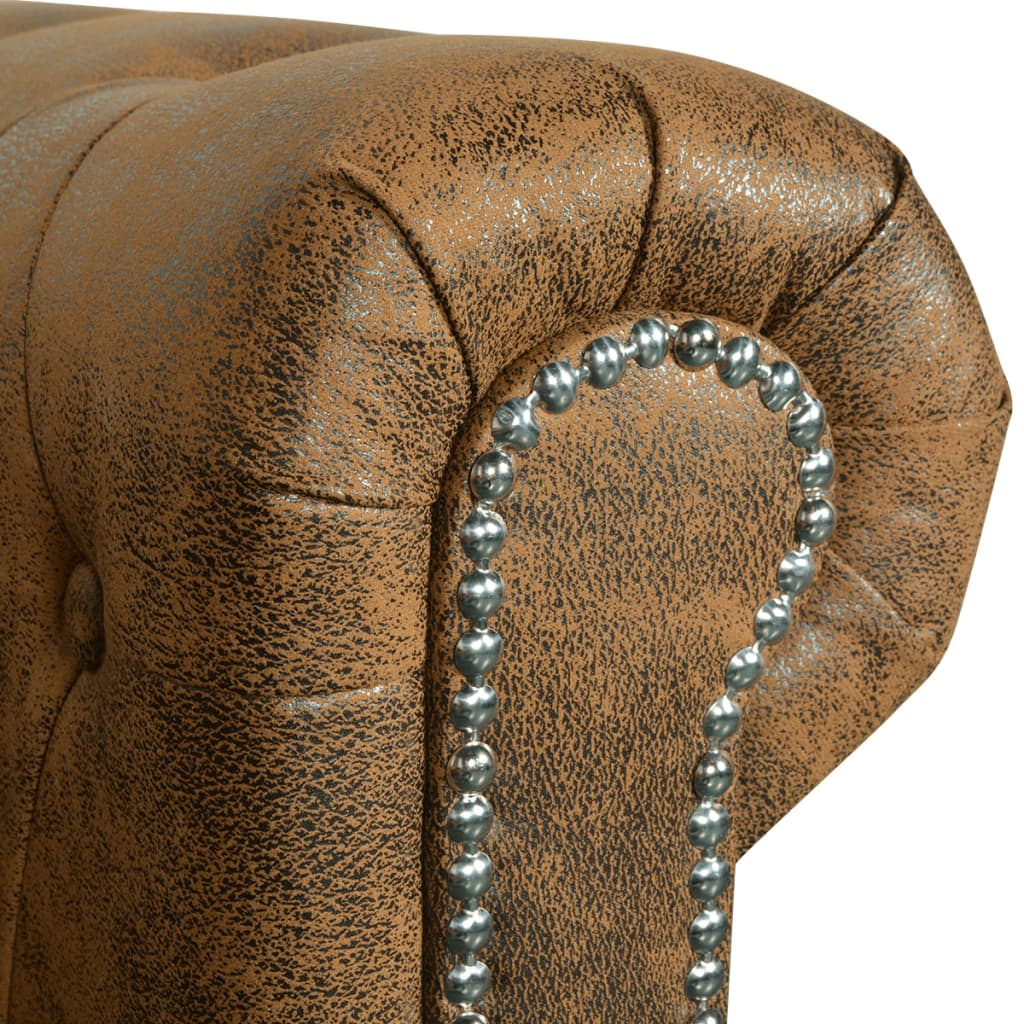 vidaXL Chesterfield Sofa 2-Seater Artificial Leather Brown-3