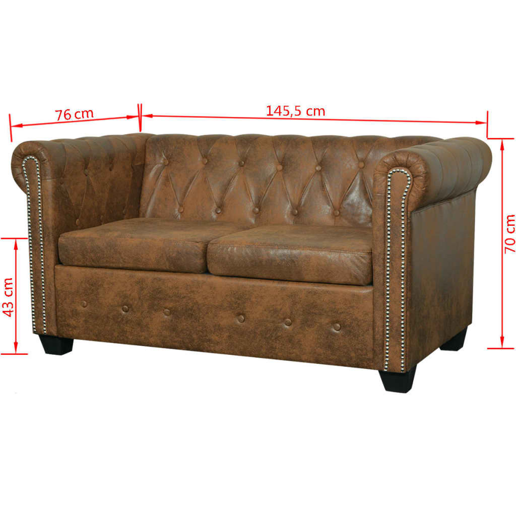 vidaXL Chesterfield Sofa 2-Seater Artificial Leather Brown-0